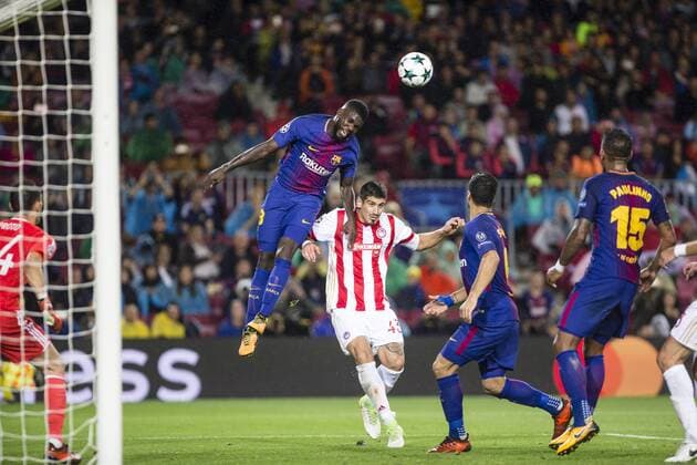 SPAIN Oct 18th Samuel Umtiti during the match between FC Barcelona Barca Olympiacos FC for the group stage round 1 of the Champions League held at Camp Nou Stadium on 18th October 2017 in Barcelona Spain Credit Mikel Trigueros Urbanandsport Cordon Press  xCordonxPressx xSPAINx-xFCxBarcelonax-xOlympiacosxFCx-xxChampionsxLeaguex-x2017 18x