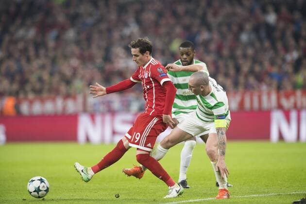 Football Champions League Encounter FC Bavaria Munich vs Celtic Glasgow Alliance Arena Munich 18 10 2017 in Picture Sebastian Rudy Scott Brown Â