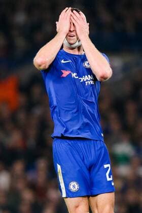 Gary Cahill (Chelsea), OCTOBER 18, 2017 - Football Soccer : Gary Cahill of Chelsea with a head bandage reacts after missing a chance during the UEFA Champions League Group Stage match between Chelsea and AS Roma at Stamford Bridge in London, England. Noxthirdxpartyxsales  (mdga017269)