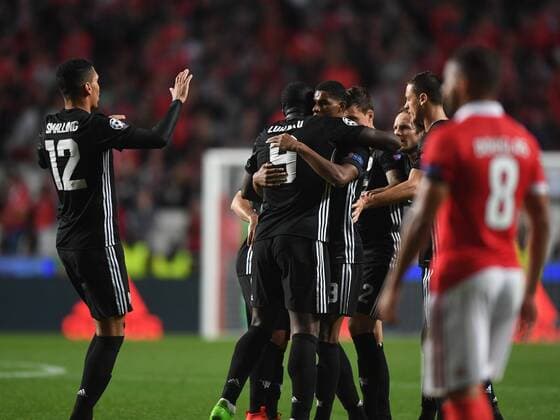 (171019) -- LISBON, Oct.19, 2017 -- Marcus Rashford (3rd L) of Manchester United ManU celebrates after scoring with his teammates during the third round match of Group A of 2017-18 UEFA Champions League between Benfica and Manchester United at the Luz stadium in Lisbon, Portugal on Oct. 18, 2017. Benfica lost 0-1.) (SP)PORTUGAL-LISBON-SOCCER-UEFA CHAMPIONS LEAGUE-BENFICA VS MANCHESTER UNITED ZhangxLiyun 