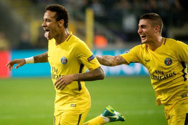 Belgium , Brussels , Oct 18 , 2017 - Third game in the group stage ( Group B ) of the UEFA Champions League competition between Belgian soccer team RSC Anderlecht and French Paris Saint-Germain Neymar & Marco VERRATTI Copyright Danny Gys Reporters xxGYS 