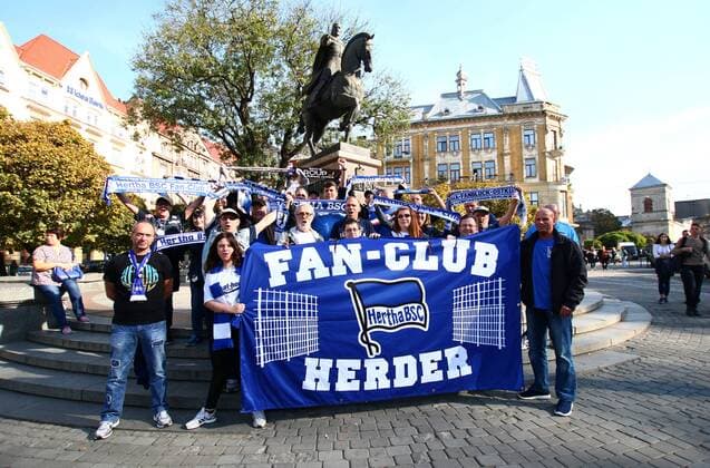 Football men Season 2017 2018 UEFA Europe League Group J 3 Matchday in Lvov Sorja Luhansk Hertha BSC supporters from Hertha in the Inner city from Lvov 19 10 2017 Copyright: xMichaelxHundtx xMatthiasxKochx
