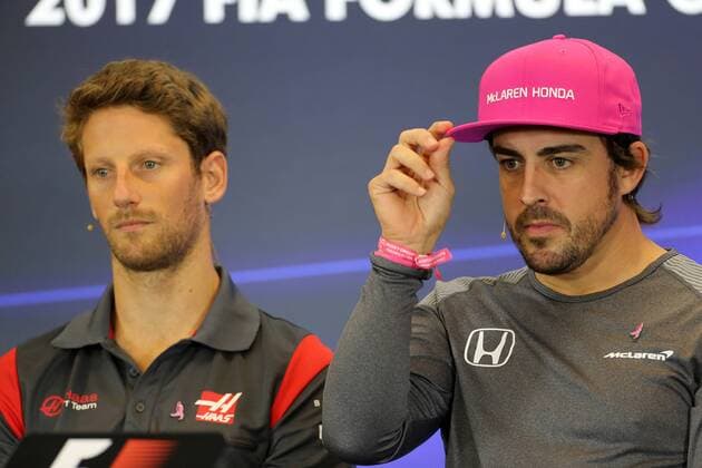 19.10.2017 - press conference PK Pressekonferenz Romain Grosjean (FRA) Haas F1 Team VF-17 and Fernando Alonso (ESP) McLaren MCL32 United States Grand Prix, Austin 19 - 22 October 2017 19.10.2017 - Press conference, Romain Grosjean (FRA) Haas F1 Team VF-17 and Fernando Alonso (ESP) McLaren MCL32 