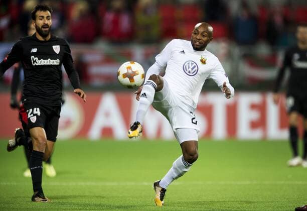 171019 Östersunds Fouad Bachirou under fotbollsmatchen Europa League mellan Östersund och Athletic Bilbaoi den 19 oktober 2017 i Östersund.  Copyright: NilsxJakobsson BB171019NJ015
