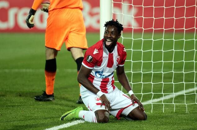 19.10.2017 Belgrade(Serbia) FK Crvena Zvezda(FC Red Star)-Arsenal Europa League men s football Richmond Boakye FK Crvena Zvezda(FC Red Star) after lost chance : 