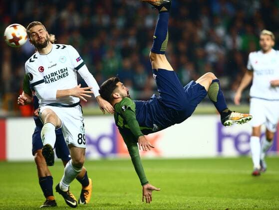 SOCCER - UEFA EL, Atiker vs RBS KONYA,TURKEY,19.OCT.17 - SOCCER - UEFA Europa League, Atiker Konyaspor vs Red Bull Salzburg. Image shows Munas Dabbur (RBS) and Nejc Skubic (Konyaspor). GEPAxpictures xFelixxRoittner