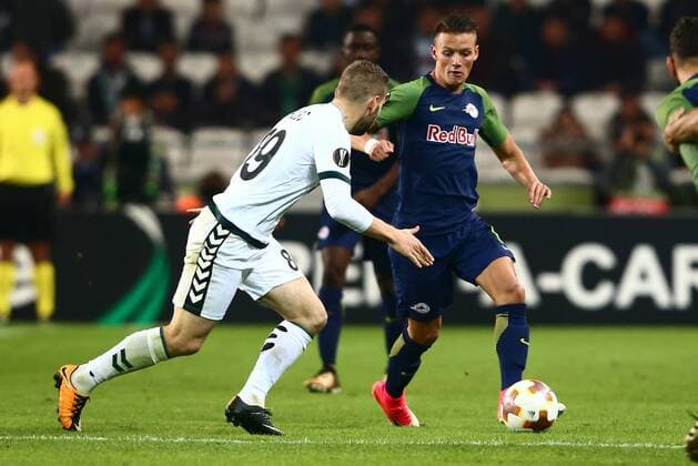 SOCCER - UEFA EL, Atiker vs RBS KONYA,TURKEY,19.OCT.17 - SOCCER - UEFA Europa League, Atiker Konyaspor vs Red Bull Salzburg. Image shows Hannes Wolf (RBS) and Nejc Skubic (Konyaspor). GEPAxpictures xFelixxRoittner