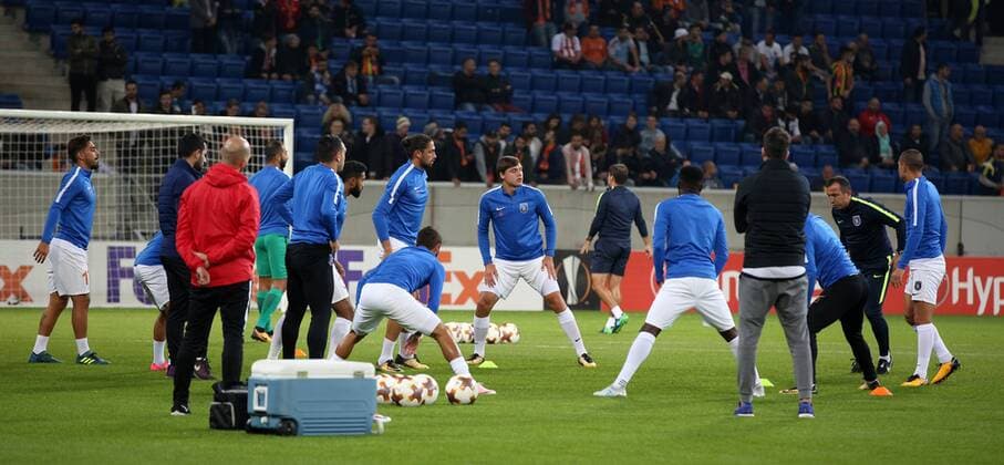 Football Europe League TSG 1899 Hoffenheim Istanbul Basaksehir Group C at 19 10 2017 in the Wirsol Rhine Neckar Arena xmdx Players out Istanbul the Warm up TSG 1899 Hoffenheim Istanbul Basaksehir