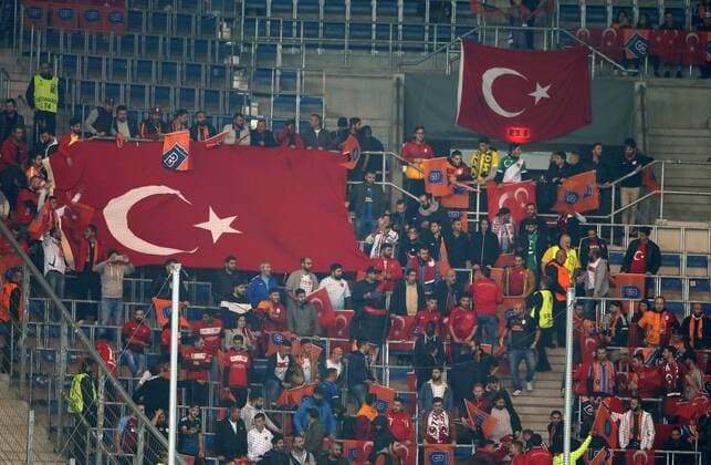 Football Europe League TSG 1899 Hoffenheim Istanbul Basaksehir Group C at 19 10 2017 in the Wirsol Rhine Neckar Arena xmdx Turkish flags in TSG 1899 Hoffenheim Istanbul Basaksehir