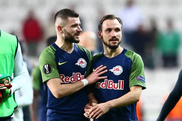 SOCCER - UEFA EL, Atiker vs RBS KONYA,TURKEY,19.OCT.17 - SOCCER - UEFA Europa League, Atiker Konyaspor vs Red Bull Salzburg. Image shows Valon Berisha and Andreas Ulmer (RBS). GEPAxpictures xFelixxRoittner