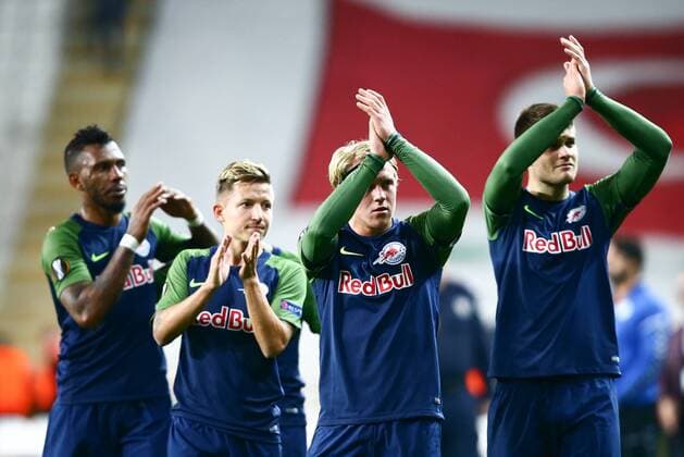 SOCCER - UEFA EL, Atiker vs RBS KONYA,TURKEY,19.OCT.17 - SOCCER - UEFA Europa League, Atiker Konyaspor vs Red Bull Salzburg. Image shows Paulo Miranda, Marc Rzatkowski, Xaver Schlager and Duje Caleta-Car (RBS). GEPAxpictures xFelixxRoittner