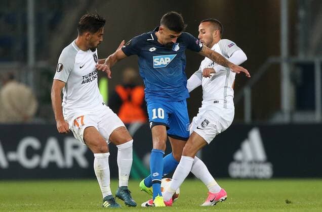 Football Europe League TSG 1899 Hoffenheim Istanbul Basaksehir Group C at 19 10 2017 in the Wirsol Rhine Neckar Arena xmdx Irfan CAN Kahveci 17 Istanbul Basaksehir Kerem Demirbay 10 1899 Hoffenheim Kerim Frey 29 Istanbul Basaksehir TSG 1899 Hoffenheim Istanbul Basaksehir