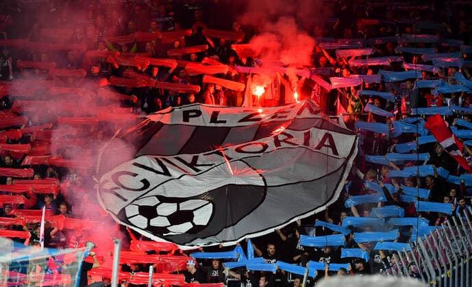 19 10 2017 Lucerne Swissporarena Football men Europe League Season 2017 2018 FC Lugano Viktoria Pilsen 3 2 Picture shows FC Viktoria Pilsen supporters Action shot Single