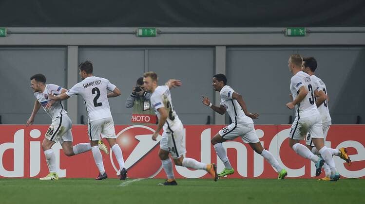 Football men Season 2017 2018 UEFA Europe League Group J 3 Matchday in Lvov Sorja Luhansk Hertha BSC v l Silas Sorja Luhansk Artem Sorja Luhansk Dmytro Grechyshkin Sorja Luhansk Sorja Luhansk Oleksandr Svatok Sorja Luhansk cheering After goal to 1 0 19 10 2017 Copyright: xMichaelxHundtx xMatthiasxKochx