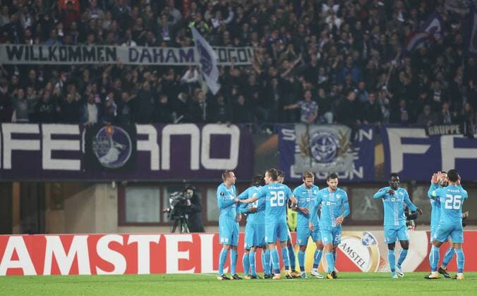 SOCCER - EL, A.Wien vs Rijeka VIENNA,AUSTRIA,19.OCT.17 - SOCCER - UEFA Europa League, FK Austria Wien vs HNK Rijeka. Image shows the rejoicing of Rijeka. GEPAxpictures xChristianxOrt