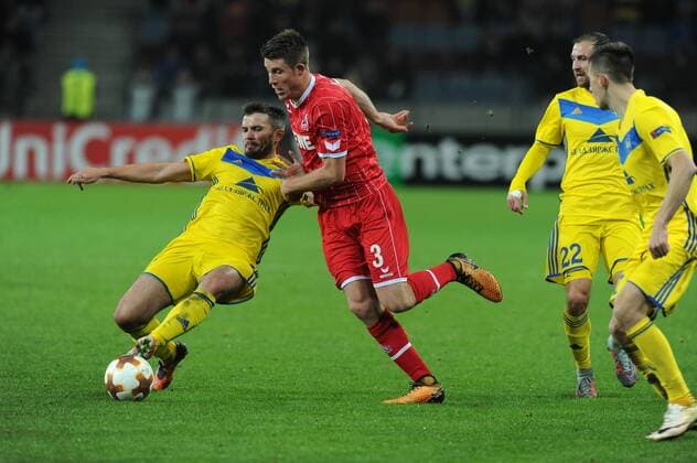 Europa League, BATE Borisov - 1. FC Köln, Dominique Heintz und Aleksandr Volodko 