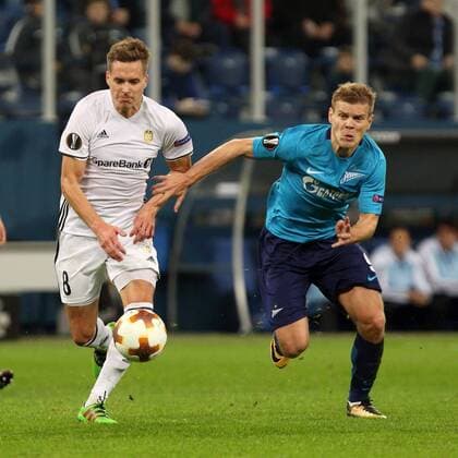 October 19, 2017 - St. Petersburg, Russia - October 19, Russia, St. Petersburg, UEFA Europa League 2017 18- FC Zenit-FC Rosenborg. Player Rosenborg Andres Conradsen (8 in white). player of FC Zenit Alexander Kokorin UEFA Europa League 2017 18- FC Zenit-FC Rosenborg  - ZUMAl75_ 20171019_zaf_l75_031 Copyright: xAlexanderxKulebyakinx