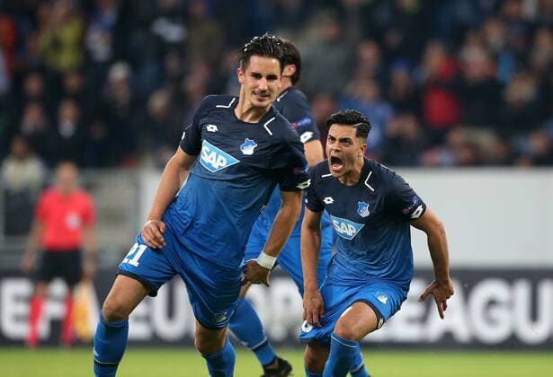 Football Europe League TSG 1899 Hoffenheim Istanbul Basaksehir Group C at 19 10 2017 in the Wirsol Rhine Neckar Arena xmdx 1 0 Per Head ball through Benjamin Huebner Hübner 21 1899 Hoffenheim against Mert Günok 34 Goalkeeper Istanbul Basaksehir goal celebration TSG 1899 Hoffenheim Istanbul Basaksehir