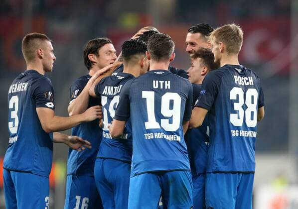 Football Europe League TSG 1899 Hoffenheim Istanbul Basaksehir Group C at 19 10 2017 in the Wirsol Rhine Neckar Arena xmdx 1 0 Per Head ball through Benjamin Huebner Hübner 21 1899 Hoffenheim against Mert Günok 34 Goalkeeper Istanbul Basaksehir goal celebration TSG 1899 Hoffenheim Istanbul Basaksehir