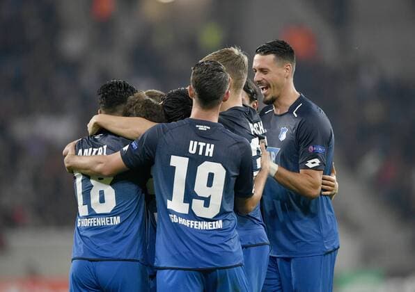 goal to 1 0 through Benjamin Hübner TSG 1899 Hoffenheim goal celebration TSG 1899 Hoffenheim vs Istanbul BB Medipol Basaksehir Europe League 19 10 2017 TSG 1899 Hoffenheim vs Istanbul BB Medipol Basaksehir