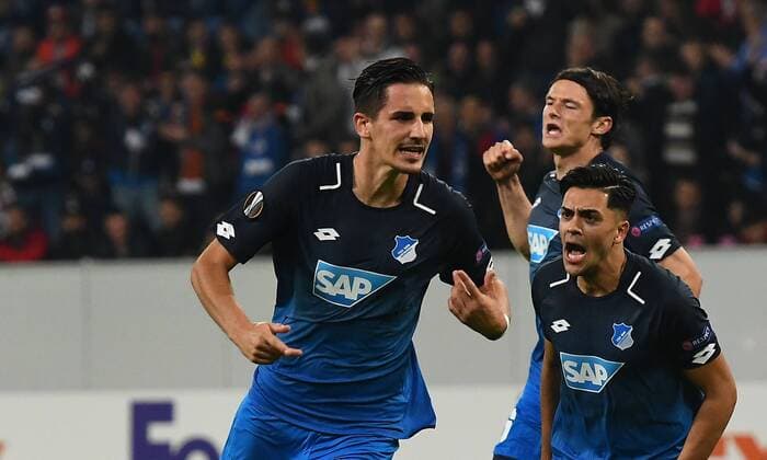 19 10 2017 xfux Football Europe League TSG 1899 Hoffenheim Istanbul Basaksehir FK emspor v l Benjamin Huebner 1899 Hoffenheim Nadiem Amiri 1899 Hoffenheim goal celebration Goal Celebration Celebrate The Goal to 1 0 Sinsheim