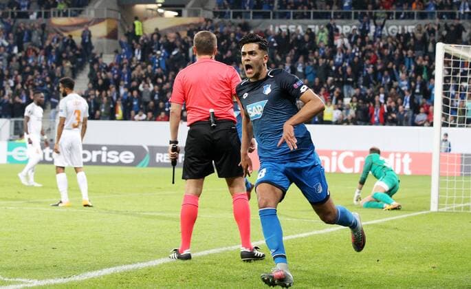 Football Europe League TSG 1899 Hoffenheim Istanbul Basaksehir Group C at 19 10 2017 in the Wirsol Rhine Neckar Arena xmdx 2 0 through Nadiem Amiri 18 1899 Hoffenheim goal celebration TSG 1899 Hoffenheim Istanbul Basaksehir