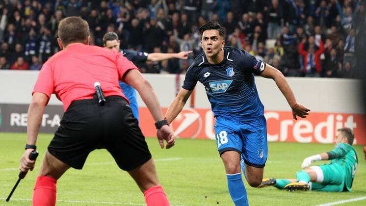 Football Europe League TSG 1899 Hoffenheim Istanbul Basaksehir Group C at 19 10 2017 in the Wirsol Rhine Neckar Arena xmdx 2 0 through Nadiem Amiri 18 1899 Hoffenheim goal celebration TSG 1899 Hoffenheim Istanbul Basaksehir