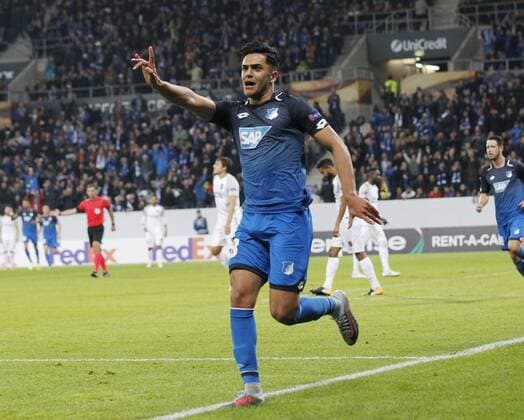goal celebration 2 0 Hoffenheim Nadiem Amiri Hoffenh TSG 1899 Hoffenheim Istanbul Basaksehir FK Sinsheim ger 19 10 2017 Europe League 2017 2018