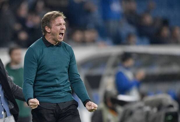 goal to 3 0 through Nico Schulz TSG 1899 Hoffenheim goal celebration at team manager Coach Julian Nagelsmann TSG 1899 Hoffenheim TSG 1899 Hoffenheim vs Istanbul BB Medipol Basaksehir Europe League 19 10 2017 TSG 1899 Hoffenheim vs Istanbul BB Medipol Basaksehir