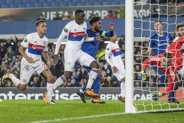Ashley Williams of Everton turns to celebrate after scoring the equalizer during the UEFA Europa League Group E match between Everton and Lyon at Goodison Park, Liverpool, England on 19 October 2017. Copyright: xAlanxHaywardx 17160017