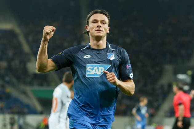 Sinsheim Germany 19 10 2017 UEFA Europe League 2017 18 Season Group stage Group C 3 Matchday TSG 1899 Hoffenheim Istanbul Basaksehir goal to 3 0 Scorer Nico Schulz TSG cheering DeFodi507