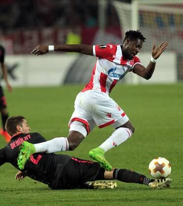 19.10.2017 Belgrade(Serbia) FK Crvena Zvezda(FC Red Star)-Arsenal Europa League men s football Mathieu Debuchy(L) Arsenal,Richmond Boakye(r) FK Crvena Zvezda(FC Red Star) : 