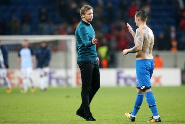 Football Europe League TSG 1899 Hoffenheim Istanbul Basaksehir Group C at 19 10 2017 in the Wirsol Rhine Neckar Arena xmdx 3 1 Victory for Hoffenheim Julian Nagelsmann team manager 1899 Hoffenheim with Steven Zuber 17 1899 Hoffenheim TSG 1899 Hoffenheim Istanbul Basaksehir