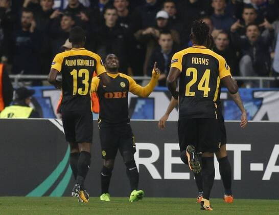 October 19, 2017 - Roger Assale ( C) of Young Boys celebrates after scoring a goal during the UEFA Europa League Group B soccer match between FC Dynamo Kyiv and FC Young Boys at the NSK Olimpiyskyi in Kyiv, Ukraine, October 19, 2017. The UEFA Europa League Group B soccer match between FC Dynamo Kyiv and FC Young Boys at the NSK Olimpiyskyi in Kyiv. - ZUMAs334 80533747st Copyright: xAnatoliixStepanovx