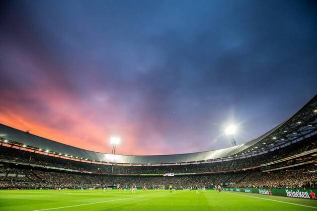 Rotterdam Feyenoord Ð Zorja Loehansk Football play offs Europe League Feyenoord Stadium the Kuip 28 08 2014 Stadium overview photo from the sunset while the contest Feyenoord Ð Zorja Loehansk