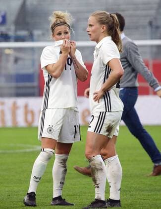 Wiesbaden Soccer World Cup Women Qualification Germany vs Iceland from left Svenja Huth Tabea Kemme GER