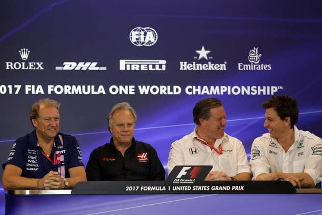 20.10.2017 - press conference PK Pressekonferenz (L-R) Robert Fernley (GBR) Sahara Force India F1 Team Deputy Team Principal, Gene Haas (USA), Founder and Chairman, Zak Brown (USA) McLaren Executive Director and Toto Wolff (GER) Mercedes AMG F1 Shareholder and Executive Director United States Grand Prix, Austin 19 - 22 October 2017 20.10.2017 - Press conference, (L-R) Robert Fernley (GBR) Sahara Force India F1 Team Deputy Team Principal, Gene Haas (USA), Founder and Chairman, Zak Brown (USA) McLaren Executive Director and Toto Wolff (GER) Mercedes AMG F1 Shareholder and Executive Director 