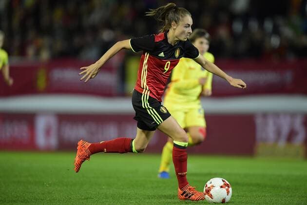LEUVEN, BELGIUM - OCTOBER 20 : Tessa Wullaert forward of Belgium in action during the Women s 2019 World Cup Qualifier Group F match between Belgium and Romania at the Den Dreef Stadium on October 20, 2017 in Leuven, Belgium, 20 10 2017 FOOTBALL : Belgique vs Roumanie - Qualification Coupe du Monde Femine 2019 - 21 10 2017 PhotoNews Panoramic 