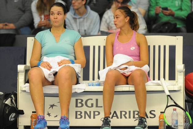 Lesley Kerhove NED Lidziya Marozvav BLR in the semi-final WTA Womens Doubles BGL BNP Paribas Luxembourg Open 2017 vs Vavara Lepchenko USA Fanny Stollar HUN on 20 10 17 in Luxembourg Luxembourg Copyright: xPeterxFranzx Eibner-Pressefotox EP_pfz