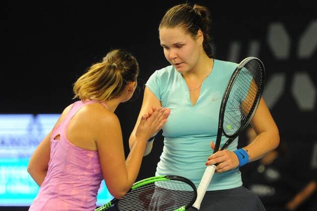 Lesley Kerhove NED Lidziya Marozvav BLR in the semi-final WTA Womens Doubles BGL BNP Paribas Luxembourg Open 2017 vs Vavara Lepchenko USA Fanny Stollar HUN on 20 10 17 in Luxembourg Luxembourg Copyright: xPeterxFranzx Eibner-Pressefotox EP_pfz