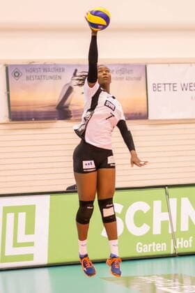Erika Mercado Chavez Black and White Erfurt 7 when stating Volleyball 1 Bundesliga Women Black and White Erfurt 1 VC Wiesbaden xprx