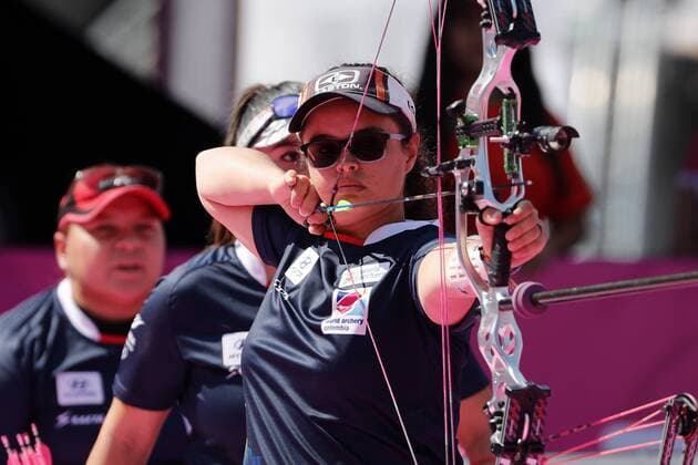 Colombia s team mambers Sara Lopez, Alejandra Usquiano and Nora Valdez compete against India for the bronze medal during the World Archery Championships 2017 female compound bow outdoor event in Mexico City, Mexico, 21 October 2017. World Archery Championships in Mexico City !ACHTUNG: NUR REDAKTIONELLE NUTZUNG!  Copyright: xJoséxMéndezx CMX005 20171021-636442188318298190