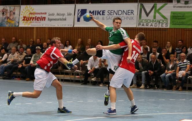 v li Max Darj Bergischer HC Patrick Schmidt DJK Rimpar Wölfe Maciej Majdzinski Bergischer HC DKB 2 Handball Bundesliga DJK Rimpar Wölfe Bergischer HC xfsx