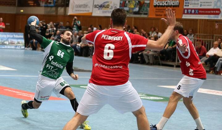 v li Benjamin Herth DJK Rimpar Wolves Leos Petrovsky Bergischer HC Max Darj Bergischer HC DKB 2 Handball Bundesliga DJK Rimpar Wölfe Bergischer HC xfsx