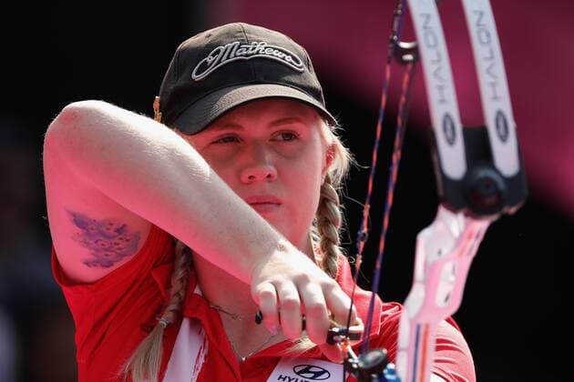 Bogenschießen, WM in Mexiko Danish Sarah Sonnichsen competes before German Kristina Heigenhauser for the bronze medal during the women s composite bow competition of the 2017 World Archery Championships, in Mexico City, Mexico, 21 October 2017. 2017 World Archery Championships in Mexico City !ACHTUNG: NUR REDAKTIONELLE NUTZUNG!  Copyright: xJosexMendezx MEX01 20171022-636442404513833716