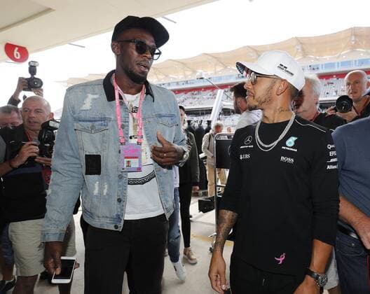 Motorsports: FIA Formula One World Championship WM Weltmeisterschaft 2017, Grand Prix of United States, Usain Bolt and 44 Lewis Hamilton (GBR, Mercedes AMG Petronas F1 Team) Austin United States of America
