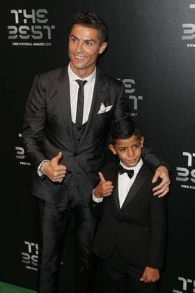 (171024) -- LONDON, Oct. 24, 2017 -- Real Madrid s Cristiano Ronaldo (L) and his son Cristiano Ronaldo Junior arrive for the Best FIFA Football Awards 2017 in London, Britain, Oct. 23, 2017. ) (SP)BRITAIN-LONDON-THE BEST FIFA FOOTBALL AWARDS 2017 TimxIreland 