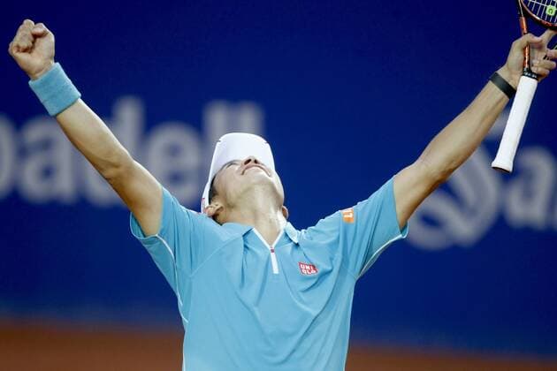 BARCELONA, 26-04-2014. Real Club de Tenis Barcelona 1899. 2015. Barcelona. Kei Nishikori during the Barcelona Open Banc de Sabadell Conde de Godo (final), ATP Tennis Herren Master 500 tournement. Barcelona Open Tennis Conde de Godo (final) *** Barcelona 26 04 2014 Real club the Tenis Barcelona 1899 2015 Barcelona Boulder Nishikori during The Barcelona Open Banc the Sabadell Conde the Godo final ATP Master 500 tournement Barcelona Open Tennis Conde the Godo final 