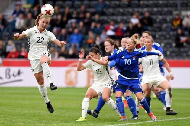 Tabea Kemme GER Hasret Kayikci GER Kristina Olga Hansen FRO Germany Grossaspach Sport Soccer National Team Women World Cup Qualification Germany vs Faeroer am 24 10 2017 mechatronics Arena