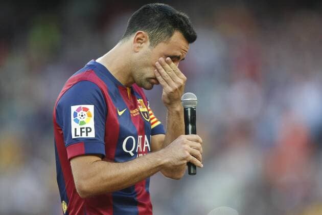BARCELONA, 23-05-2015. Power 8 Stadium, Spanish League. 2014 2015. Barcelona - Deportivo 2-2. Xavi Hernandez of Barcelona during the Spanish League celebration and his farewell in his last game with FC Barcelona Barca Barcelona - Deportivo *** Barcelona 23 05 2015 Power 8 Stage Spanish League 2014 2015 Barcelona Deportivo 2 2 Xavi Hernandez or Barcelona during The Spanish League celebration and his farewell in his load game with FC Barcelona Barcelona Deportivo 